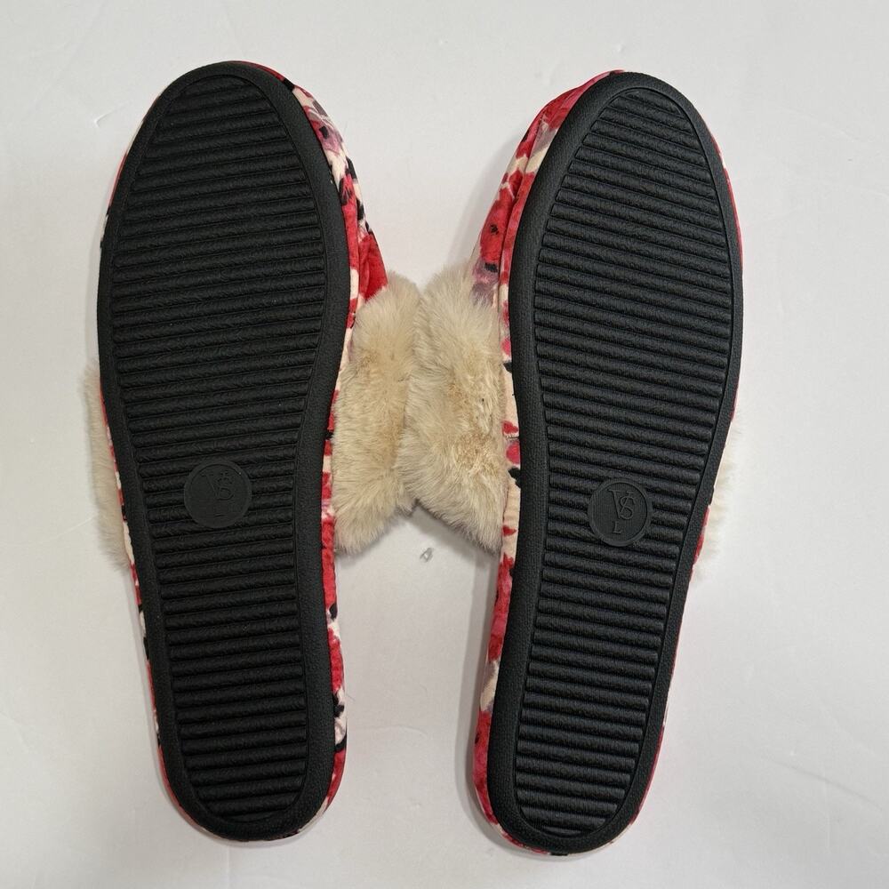 Victoria’s Secret Signature Satin Slippers Large Fur Trim Slide with Bag NWT - Picture 6 of 11